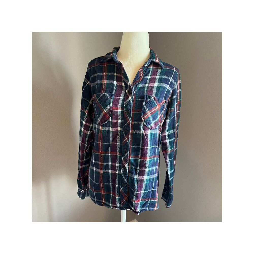 BTC Plaid Flannel 100% Cotton Long Sleeve Collared Shirt Women's Small